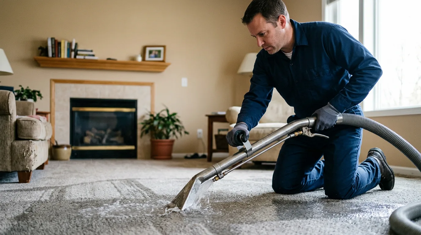 Water damage restoration technician working near Utica, OH